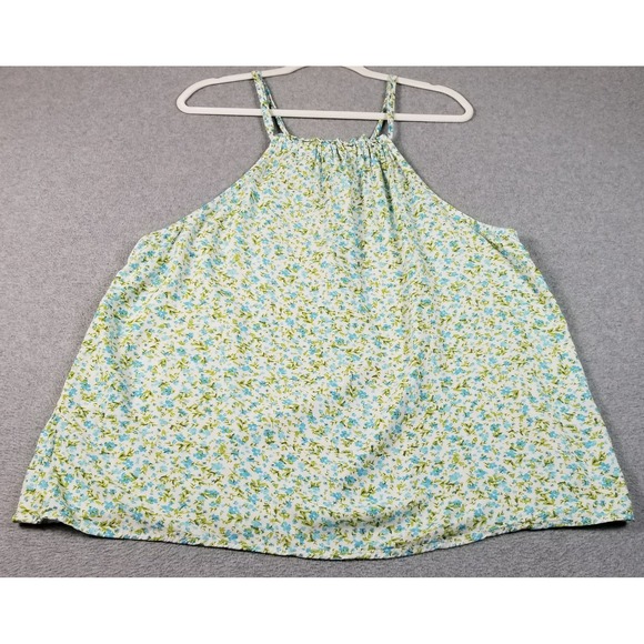 Time and Tru Tops - Time and Tru Halter Tank Top Women 2XL XXL 20 Blue Green Floral Drawstring Neck